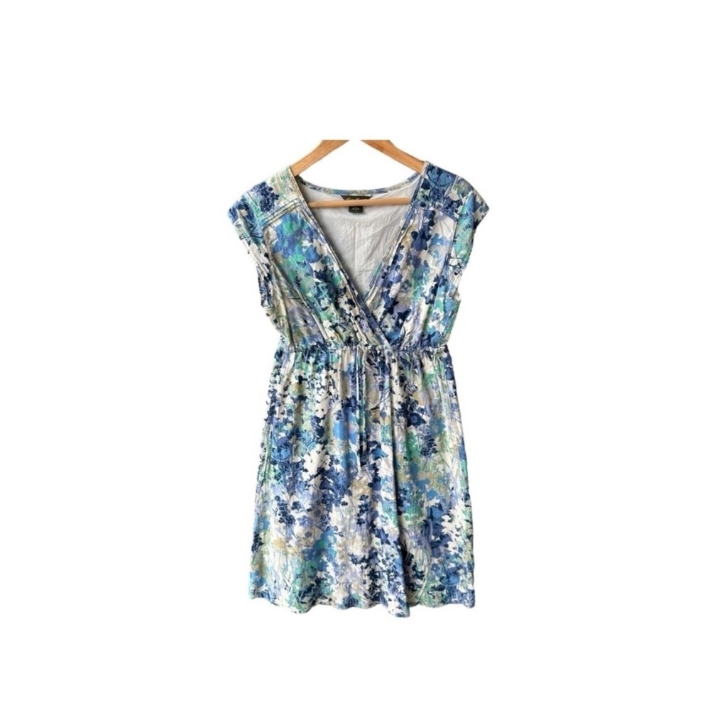 Eddie Bauer Dress Blue Floral Cotton V-Neck Empire Waist Wedding Spring Size 6